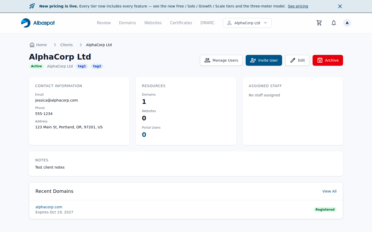Client detail page