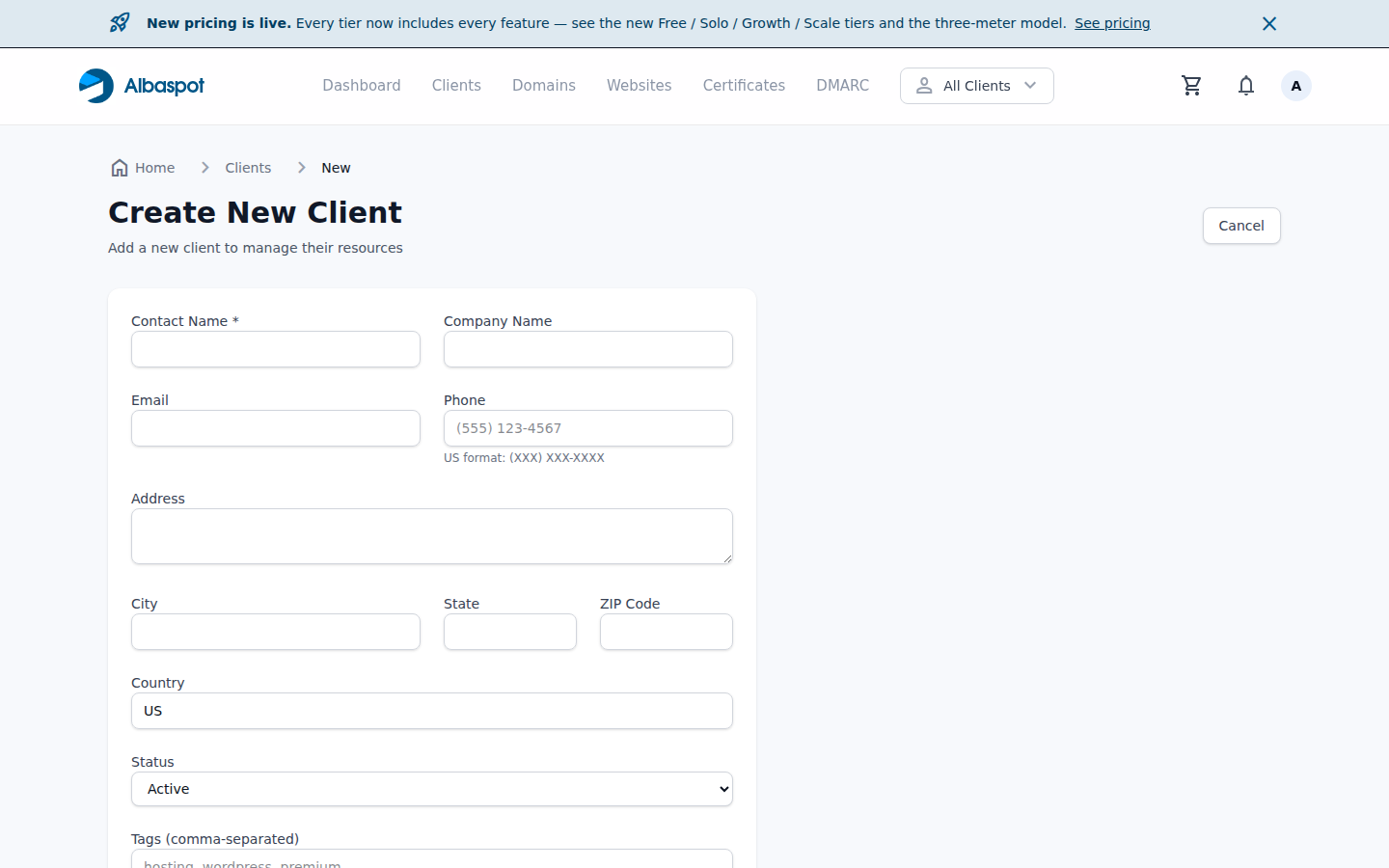 Add client form