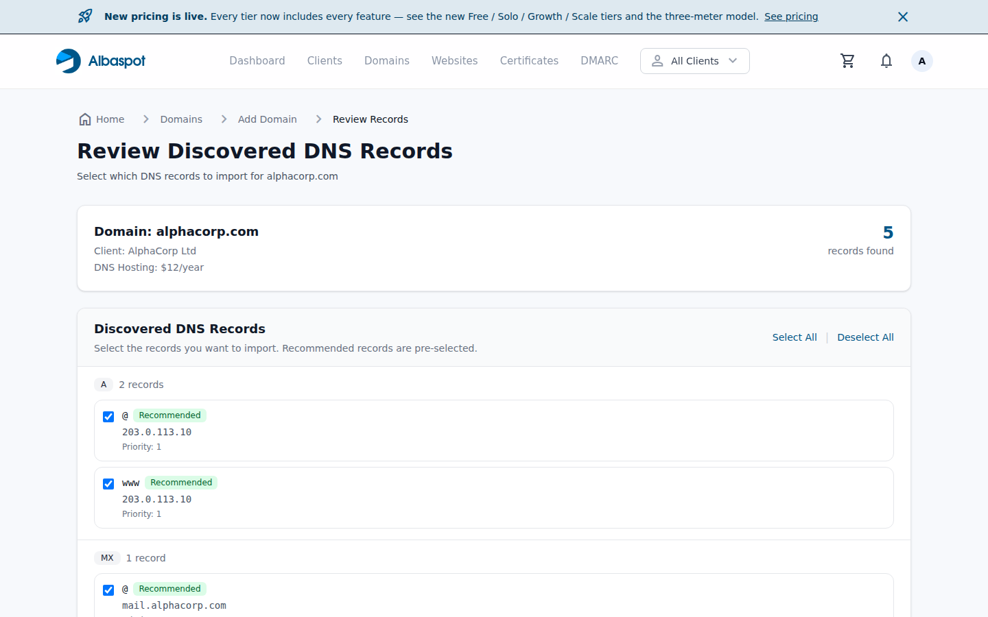 DNS record discovery for external domain